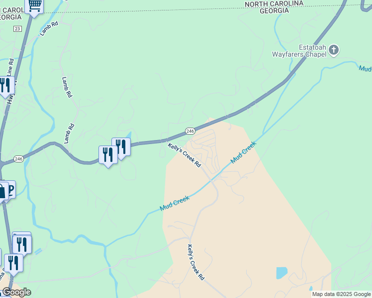 map of restaurants, bars, coffee shops, grocery stores, and more near Falls View Drive in Dillard