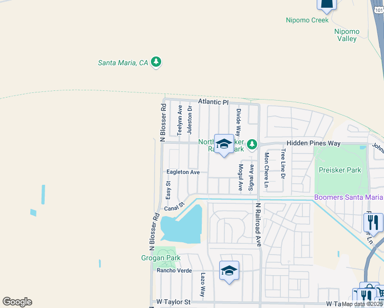 map of restaurants, bars, coffee shops, grocery stores, and more near 2350 Juleston Drive in Santa Maria