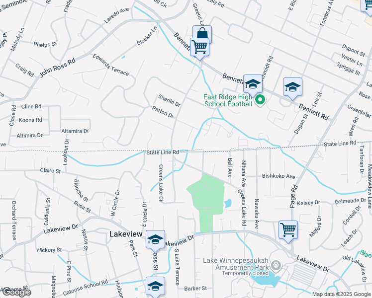 map of restaurants, bars, coffee shops, grocery stores, and more near 1557 Cora Drive in Chattanooga