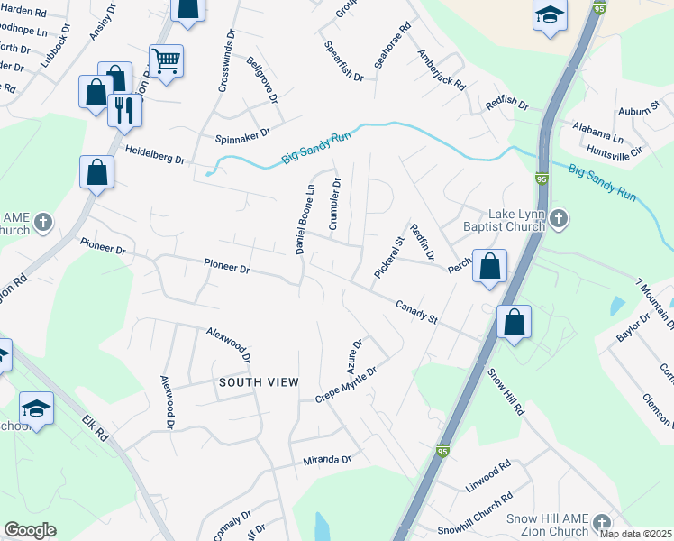 map of restaurants, bars, coffee shops, grocery stores, and more near 2721 Whitwell Place in Fayetteville