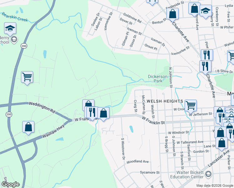 map of restaurants, bars, coffee shops, grocery stores, and more near 1608 Rushing Street in Monroe