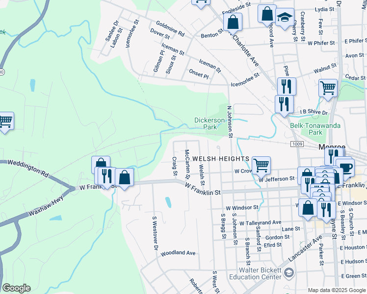 map of restaurants, bars, coffee shops, grocery stores, and more near 609 McCarten Street in Monroe