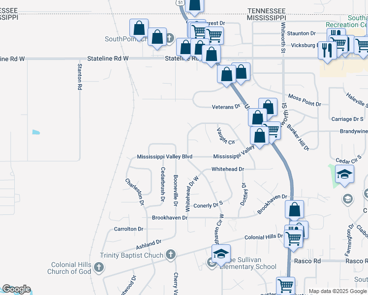 map of restaurants, bars, coffee shops, grocery stores, and more near 1976 Cresthill Drive West in Southaven