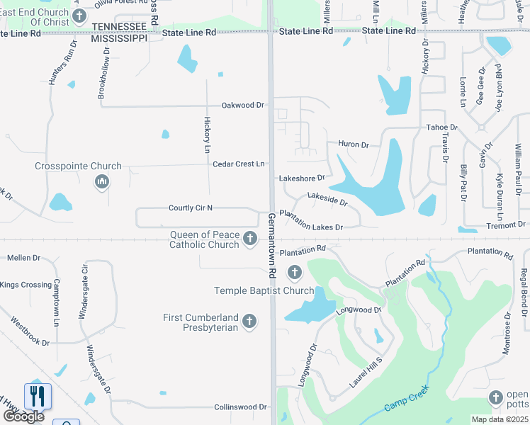 map of restaurants, bars, coffee shops, grocery stores, and more near 8543 Courtly Circle South in Olive Branch