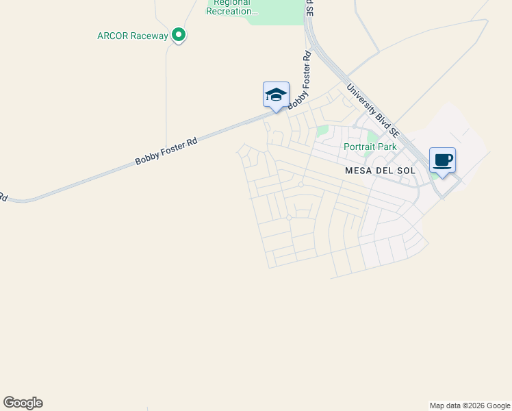 map of restaurants, bars, coffee shops, grocery stores, and more near Sagan Loop Southeast in Albuquerque