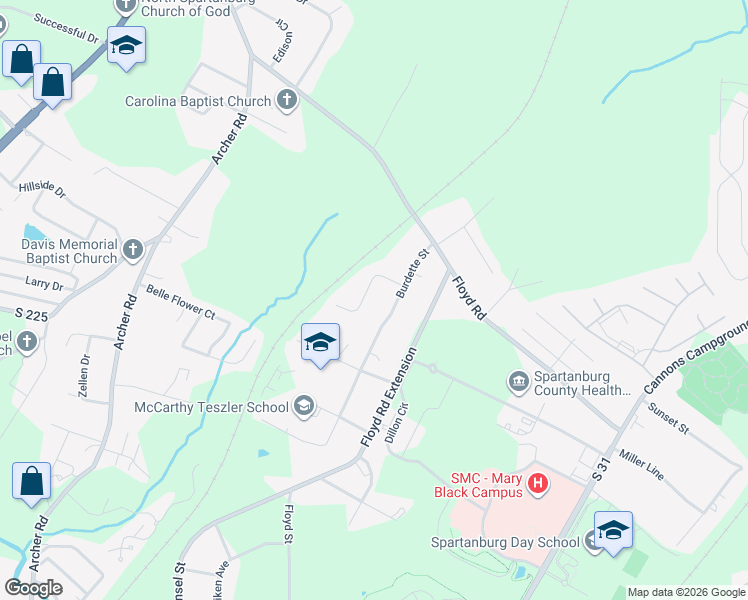 map of restaurants, bars, coffee shops, grocery stores, and more near 108 Audrey Drive in Spartanburg