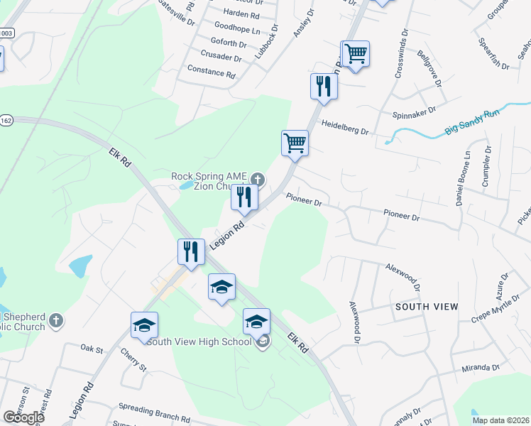 map of restaurants, bars, coffee shops, grocery stores, and more near 4017 Legion Rd in Hope Mills