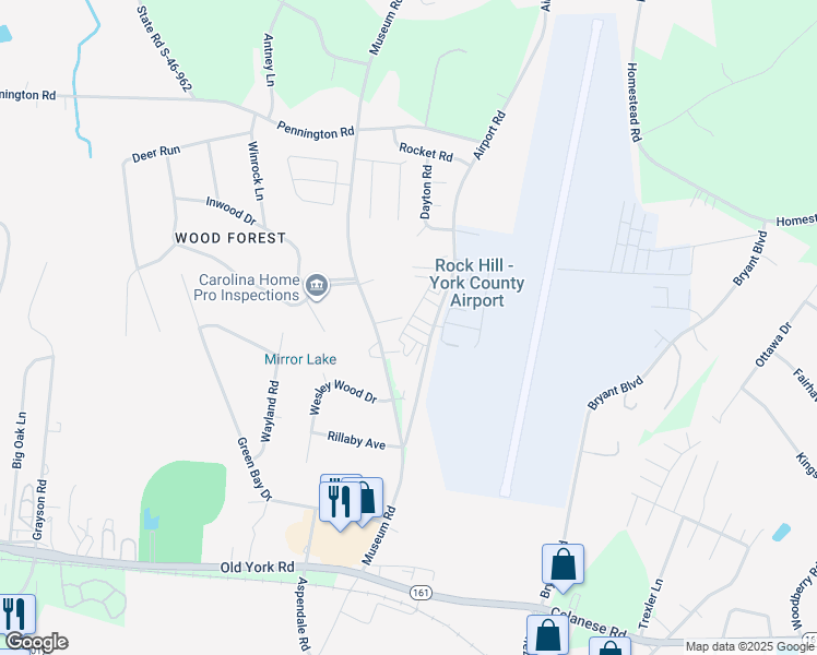 map of restaurants, bars, coffee shops, grocery stores, and more near 380 Museum Road in Rock Hill