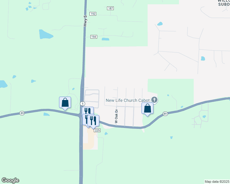 map of restaurants, bars, coffee shops, grocery stores, and more near 11 North Oak Cove in Cabot