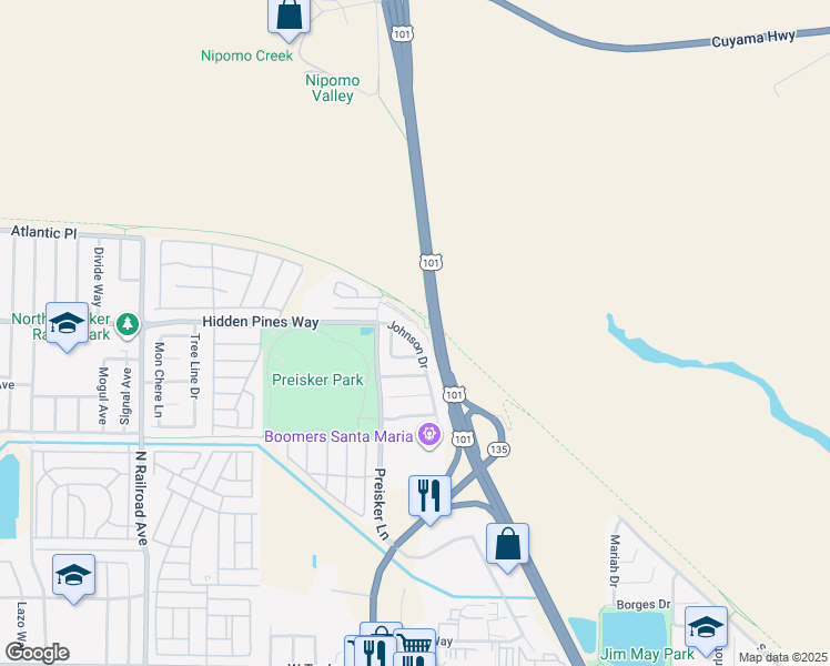 map of restaurants, bars, coffee shops, grocery stores, and more near 2326 Johnson Drive in Santa Maria