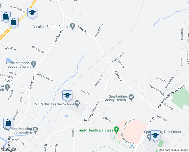 map of restaurants, bars, coffee shops, grocery stores, and more near 109 Audrey Drive in Spartanburg