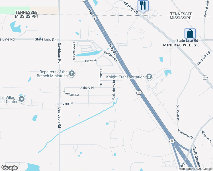 map of restaurants, bars, coffee shops, grocery stores, and more near 6356 Asbury Place in Olive Branch