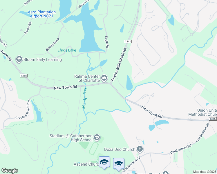 map of restaurants, bars, coffee shops, grocery stores, and more near 7101 New Town Road in Waxhaw