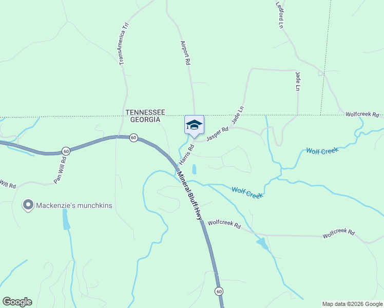 map of restaurants, bars, coffee shops, grocery stores, and more near 101 Harris Road in Mineral Bluff