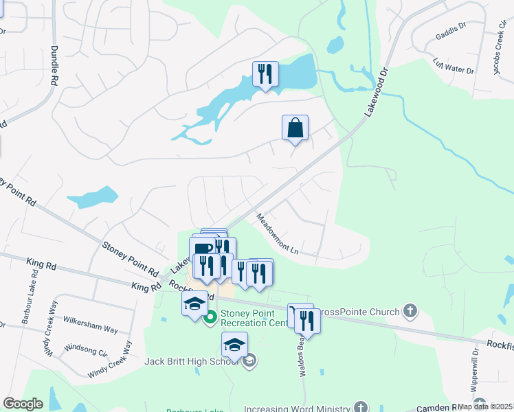 map of restaurants, bars, coffee shops, grocery stores, and more near 5634 Lakewood Drive in Fayetteville
