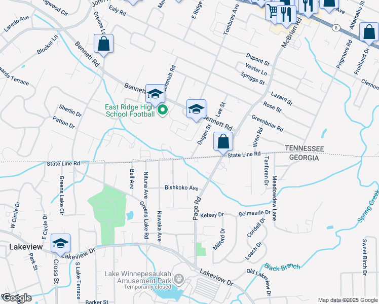 map of restaurants, bars, coffee shops, grocery stores, and more near 2179 Dugan Street in Chattanooga