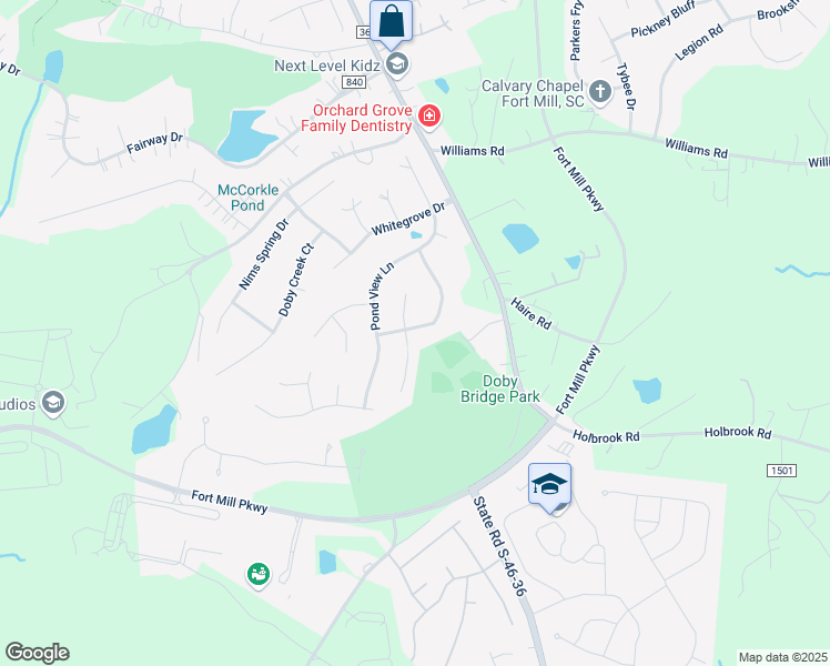 map of restaurants, bars, coffee shops, grocery stores, and more near 120 Shade Tree Circle in Fort Mill