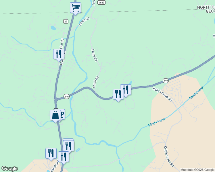 map of restaurants, bars, coffee shops, grocery stores, and more near Bold Springs Lane in Dillard