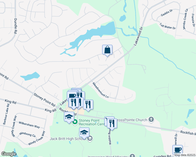 map of restaurants, bars, coffee shops, grocery stores, and more near 3624 Chagford Lane in Fayetteville