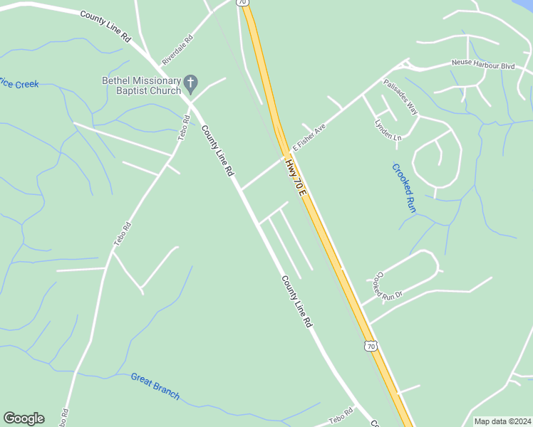 map of restaurants, bars, coffee shops, grocery stores, and more near 105 Arrowhead Trail in New Bern