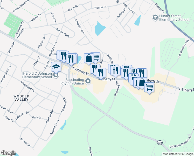 map of restaurants, bars, coffee shops, grocery stores, and more near 708 E Liberty St in York