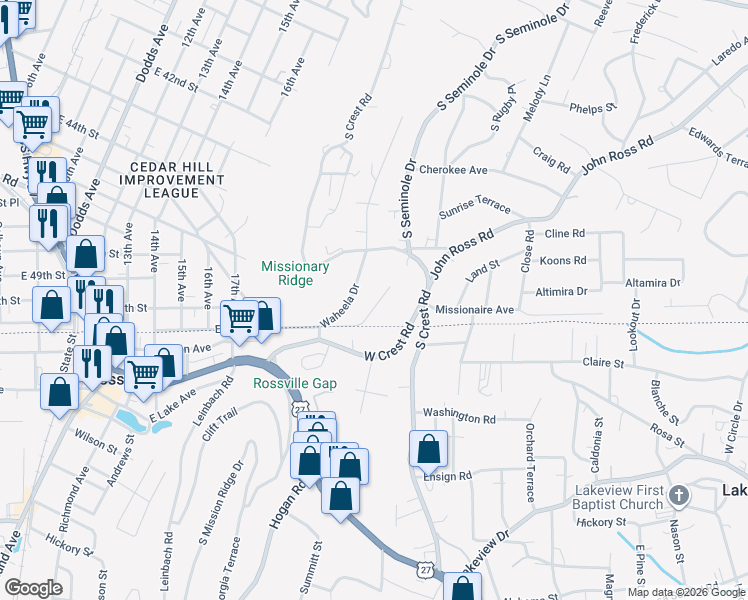 map of restaurants, bars, coffee shops, grocery stores, and more near 3653 Tanaka Trail in Chattanooga