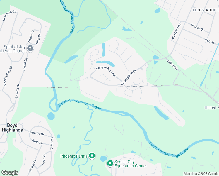 map of restaurants, bars, coffee shops, grocery stores, and more near 332 Council Fire Drive in Ringgold