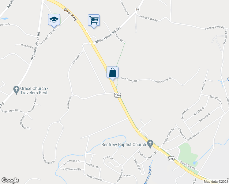 map of restaurants, bars, coffee shops, grocery stores, and more near 1301 Geer Highway in Travelers Rest