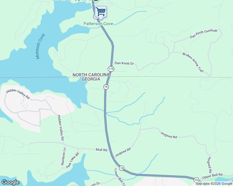 map of restaurants, bars, coffee shops, grocery stores, and more near 2600 Georgia 75 in Hiawassee