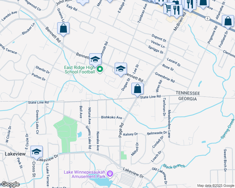map of restaurants, bars, coffee shops, grocery stores, and more near 2179 Dugan Street in Chattanooga