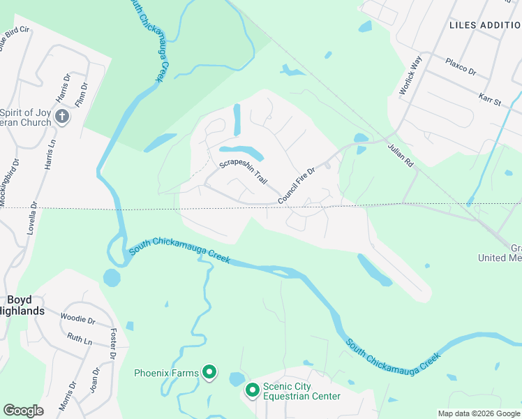 map of restaurants, bars, coffee shops, grocery stores, and more near 332 Council Fire Drive in Ringgold