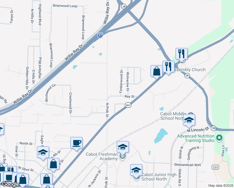 map of restaurants, bars, coffee shops, grocery stores, and more near 308 Ray Street in Cabot