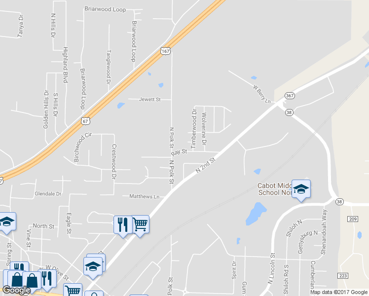 map of restaurants, bars, coffee shops, grocery stores, and more near 308 Ray Street in Cabot