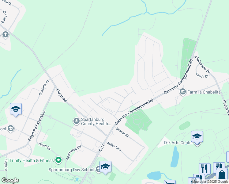 map of restaurants, bars, coffee shops, grocery stores, and more near 599 Summit Glen Court in Spartanburg