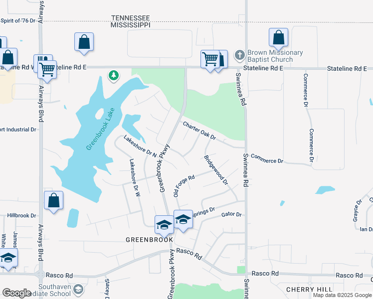 map of restaurants, bars, coffee shops, grocery stores, and more near 8581 Woodbine Drive in Southaven