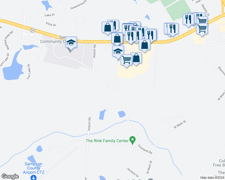map of restaurants, bars, coffee shops, grocery stores, and more near 412 Overland Road in Clinton