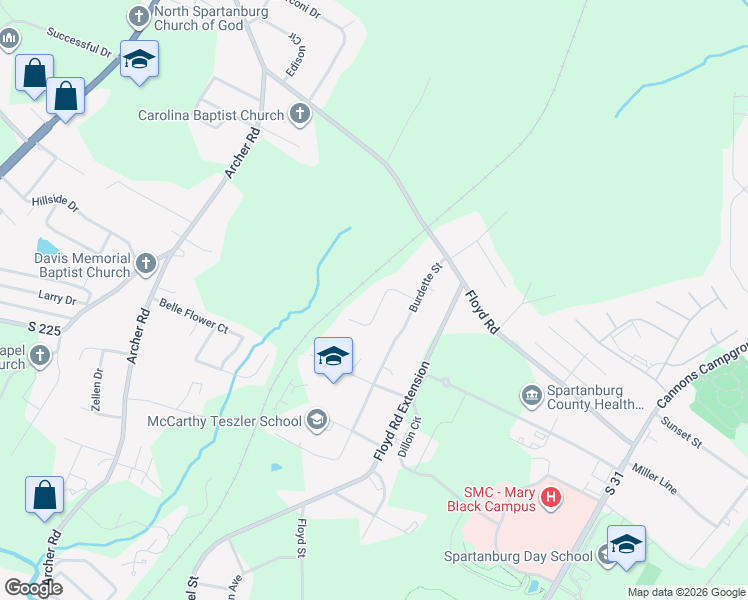 map of restaurants, bars, coffee shops, grocery stores, and more near 108 Audrey Drive in Spartanburg