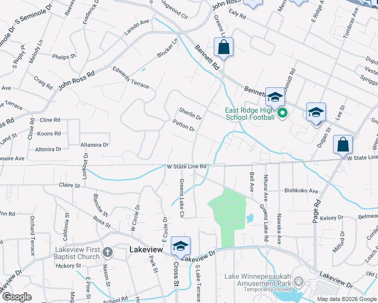 map of restaurants, bars, coffee shops, grocery stores, and more near 1513 Greenslake Road in East Ridge