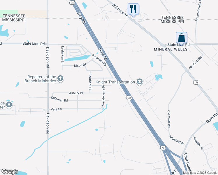 map of restaurants, bars, coffee shops, grocery stores, and more near 6453 Nesting Dove in Olive Branch