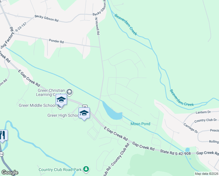 map of restaurants, bars, coffee shops, grocery stores, and more near 3240 North Howell Road in Greer