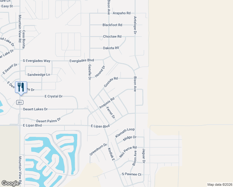 map of restaurants, bars, coffee shops, grocery stores, and more near 2372 Iroquois Rd in Bullhead City