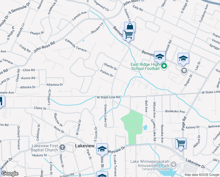 map of restaurants, bars, coffee shops, grocery stores, and more near 1513 Greenslake Road in East Ridge