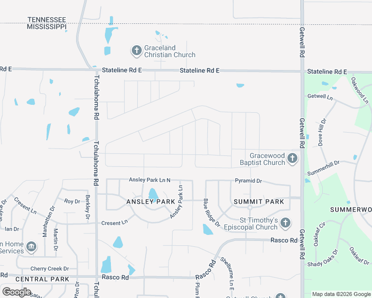 map of restaurants, bars, coffee shops, grocery stores, and more near 2398 Ansley Park Lane North in Southaven