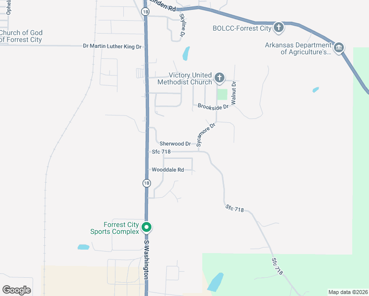 map of restaurants, bars, coffee shops, grocery stores, and more near 844 Sherwood Drive in Forrest City