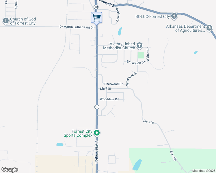 map of restaurants, bars, coffee shops, grocery stores, and more near 802 Sherwood Drive in Forrest City