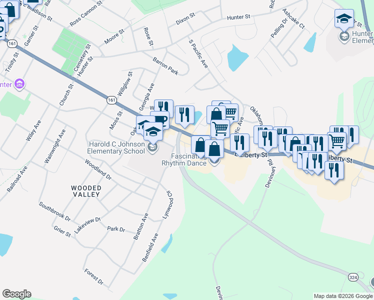 map of restaurants, bars, coffee shops, grocery stores, and more near 409 East Jefferson Street in York