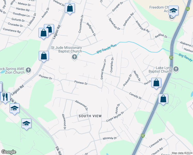 map of restaurants, bars, coffee shops, grocery stores, and more near 2809 Carabid Court in Hope Mills
