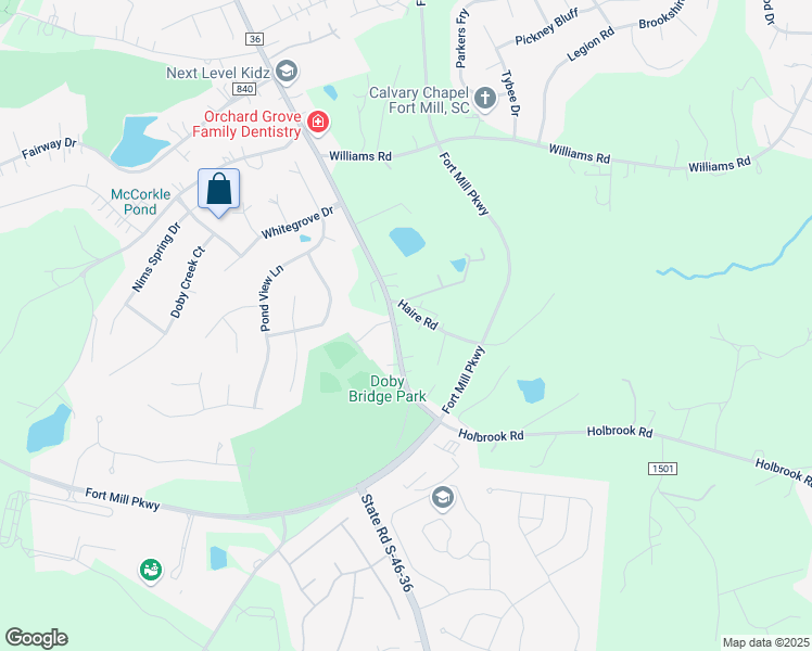 map of restaurants, bars, coffee shops, grocery stores, and more near 1925 Haire Road in Fort Mill