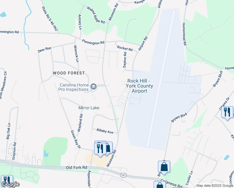 map of restaurants, bars, coffee shops, grocery stores, and more near 380 Museum Road in Rock Hill