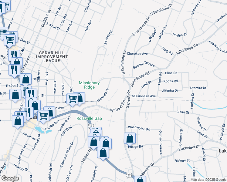 map of restaurants, bars, coffee shops, grocery stores, and more near 3653 Tanaka Trail in Chattanooga